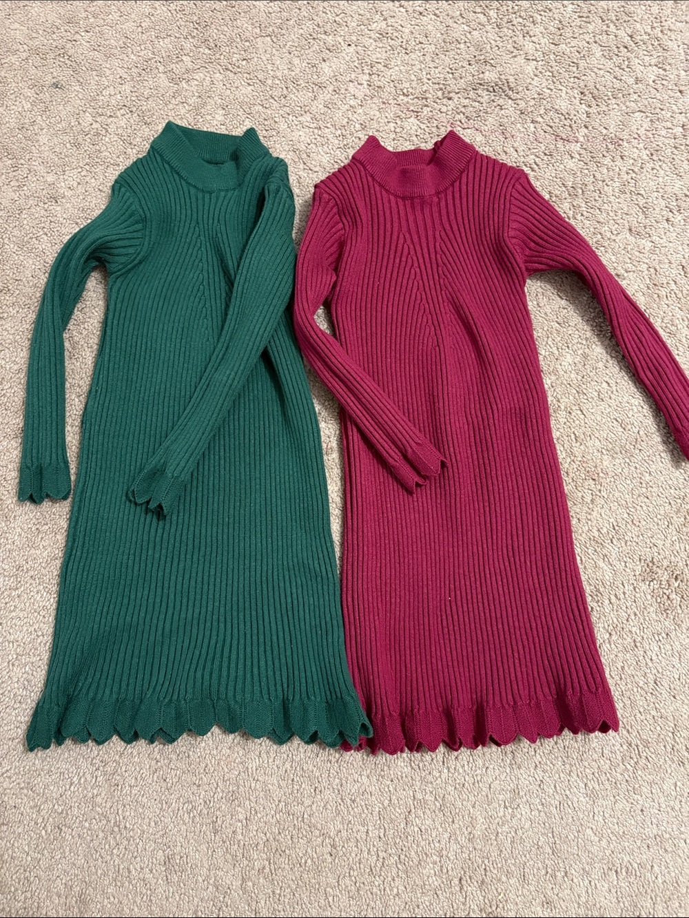 4T Girls Ribbed Knit Long Sleeve Dress - Green and Berry